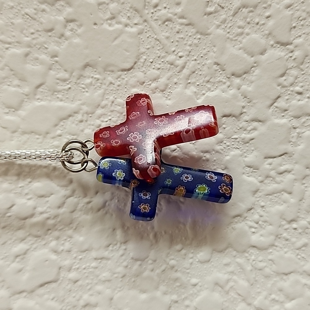 Floral Blue Cross Pendant